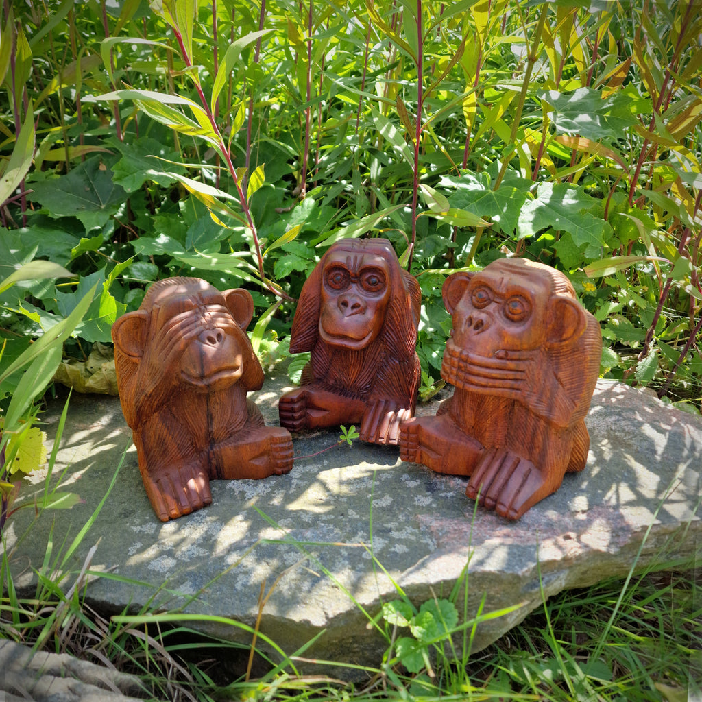 3er Set Holz Affen XL „Nichts sehen, Nichts hören, Nichts Sagen“