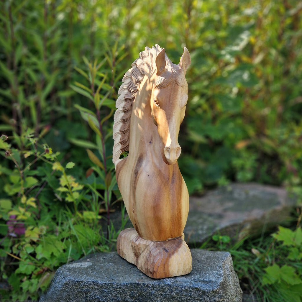 XL Holzskulptur Pferd Pferdebüste Pferdeskulptur Deko Figur Statue Pferdekopf aus Teakholz