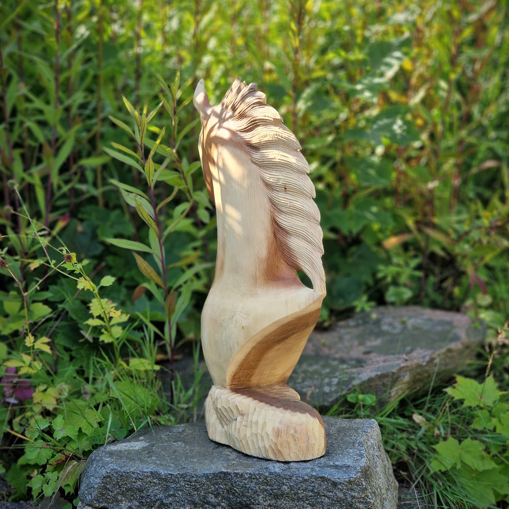 XL Holzskulptur Pferd Pferdebüste Pferdeskulptur Deko Figur Statue Pferdekopf aus Teakholz