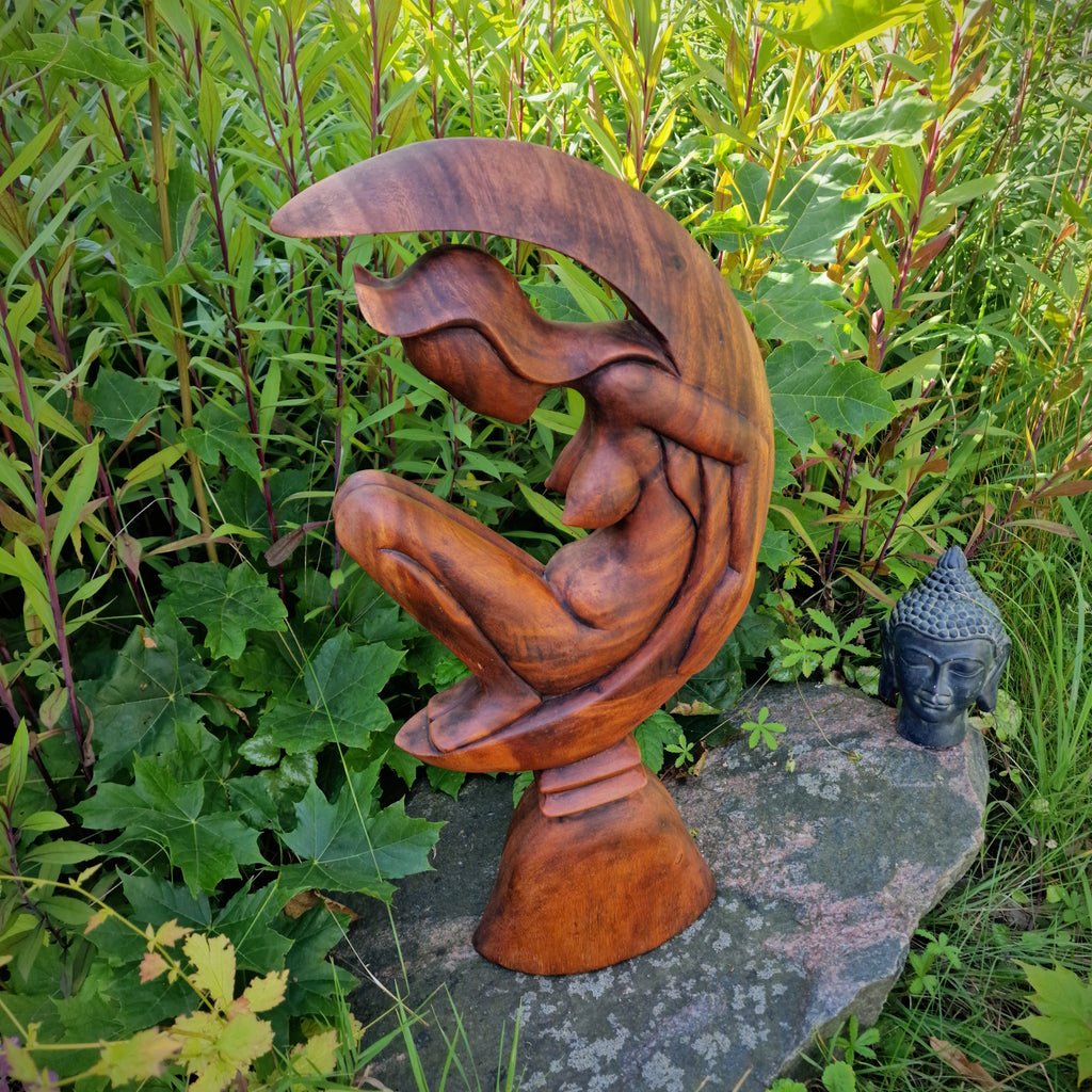 Budawi® XL Holzskulptur Figur Statue Frau nackt im Mond Höhe ca. 58 cm