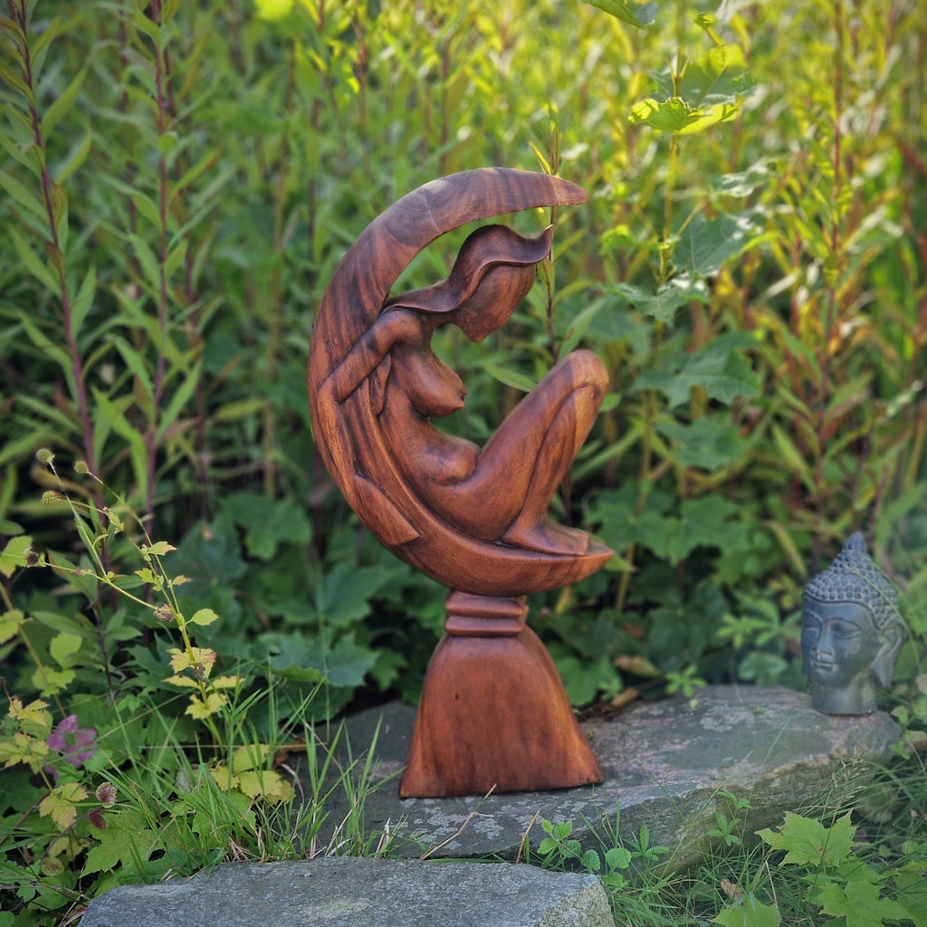 Budawi® XL Holzskulptur Figur Statue Frau nackt im Mond Höhe ca. 58 cm