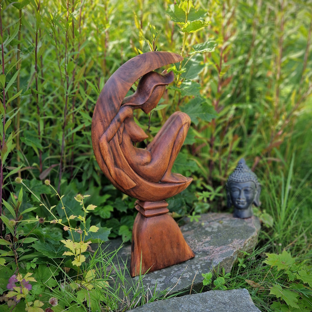 Budawi® XL Holzskulptur Figur Statue Frau nackt im Mond Höhe ca. 58 cm