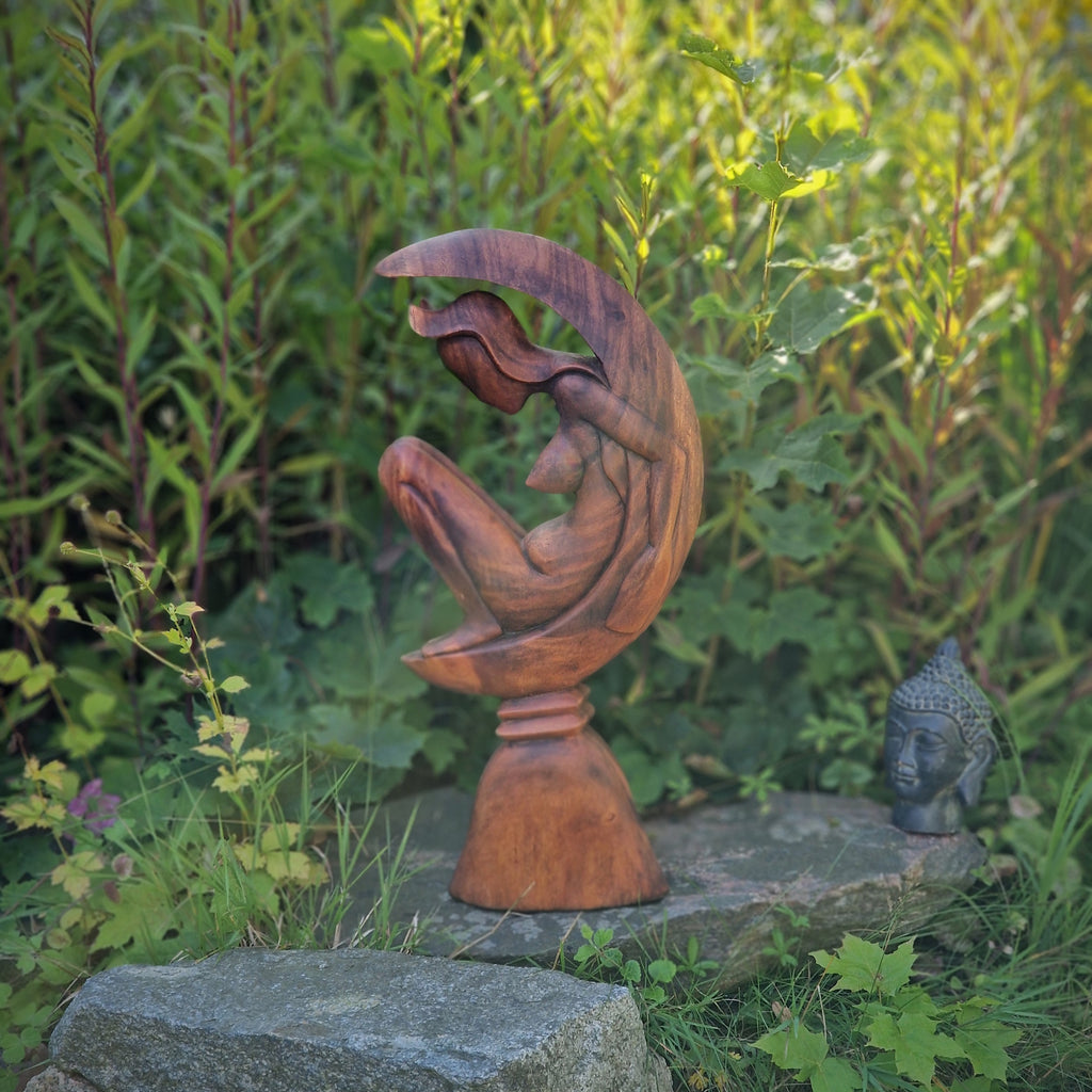 Budawi® XL Holzskulptur Figur Statue Frau nackt im Mond Höhe ca. 58 cm