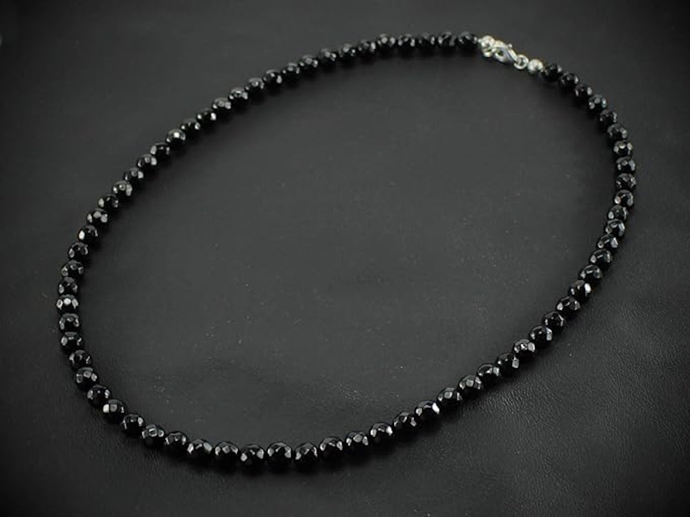 schwarze Onyx Kette Halskette Perlen facettiert 925 Silber