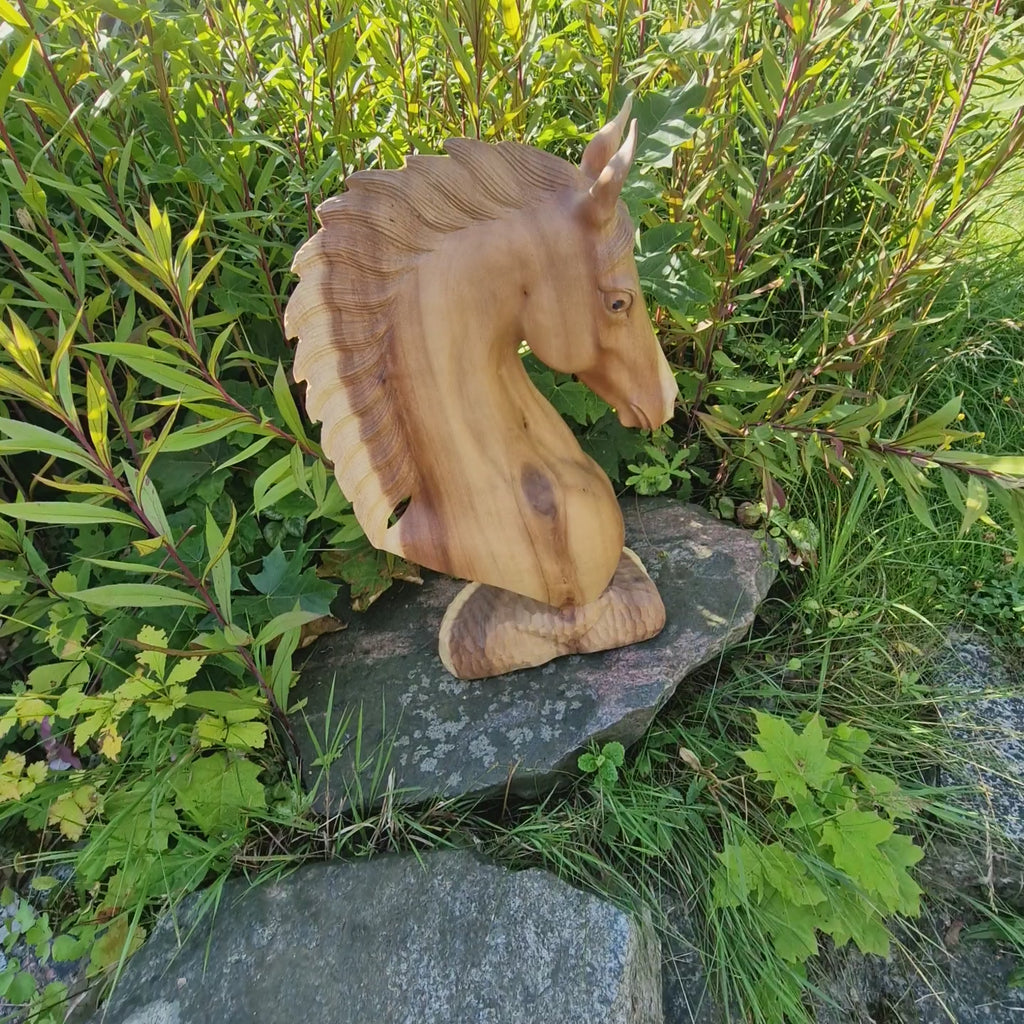 XL Holzskulptur Pferd Pferdebüste Pferdeskulptur Deko Figur Statue Pferdekopf aus Teakholz